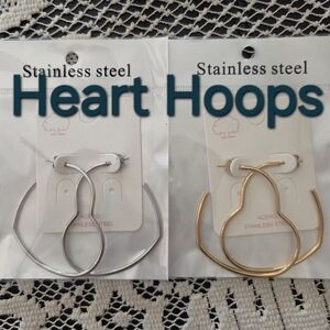 NWT GOLD and SILVER Stainless Steel Heart Hoop Earrings Set//Have More Than Pic.
